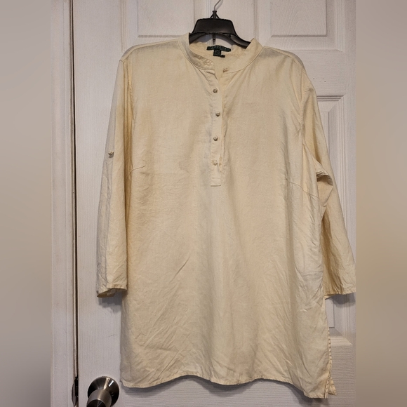 Lauren Ralph Lauren  Womens Beige Tunic Top 100% Linen 1x - Picture 1 of 10